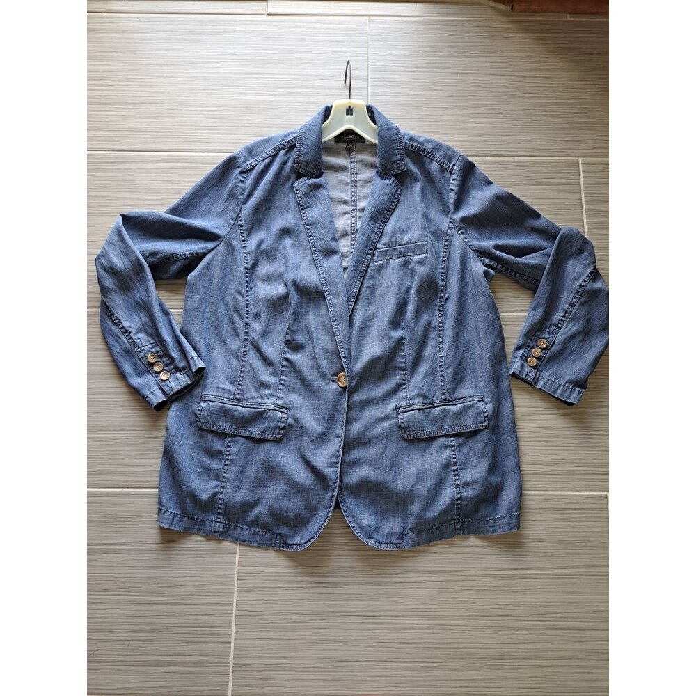 Talbots Womens Linen Blend Denim Chambray Blazer Jacket IX Single Button Front - Picture 12 of 12